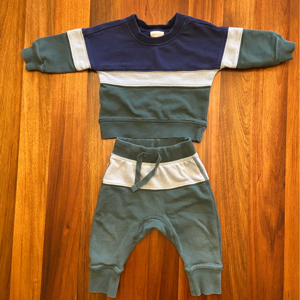 HANNA ANDERSSON SET 6-12 month sweatshirt & jogger blue green color block boy